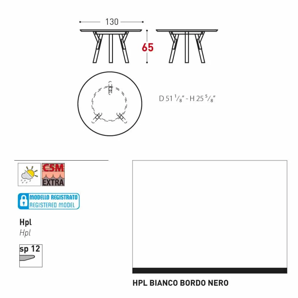 Varaschin Links runt bord för inomhus / utomhus modern design, H 65 cm Viadurini