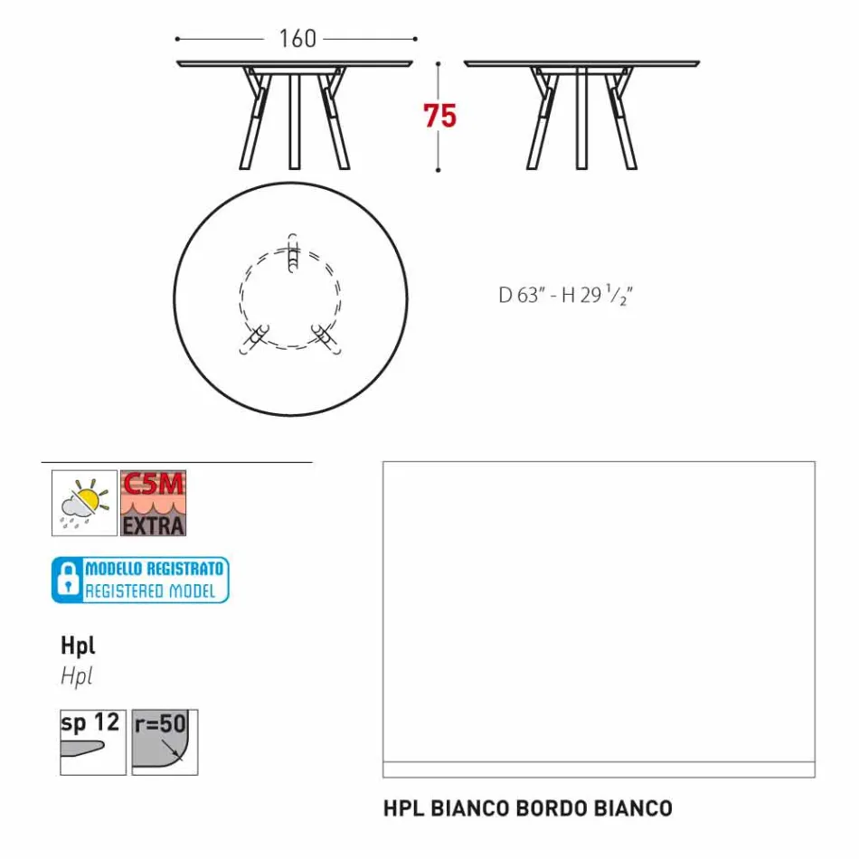 Varaschin länkar runt trädgård bord med teak ben, H 75cm Viadurini
