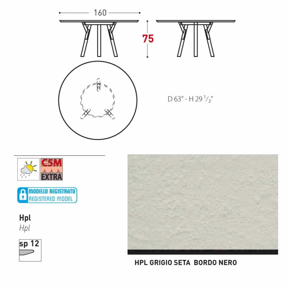 Varaschin länkar runt trädgård bord med teak ben, H 75cm Viadurini