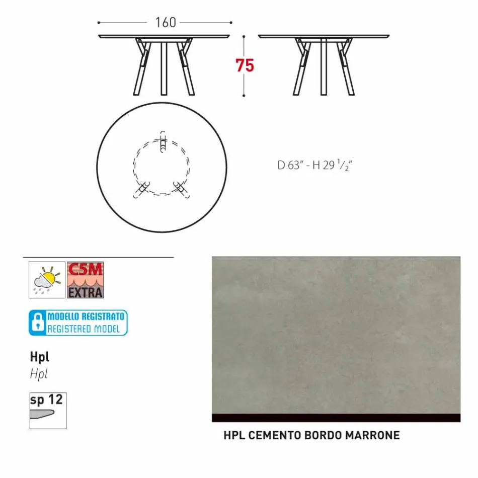 Varaschin länkar runt trädgård bord med teak ben, H 75cm Viadurini