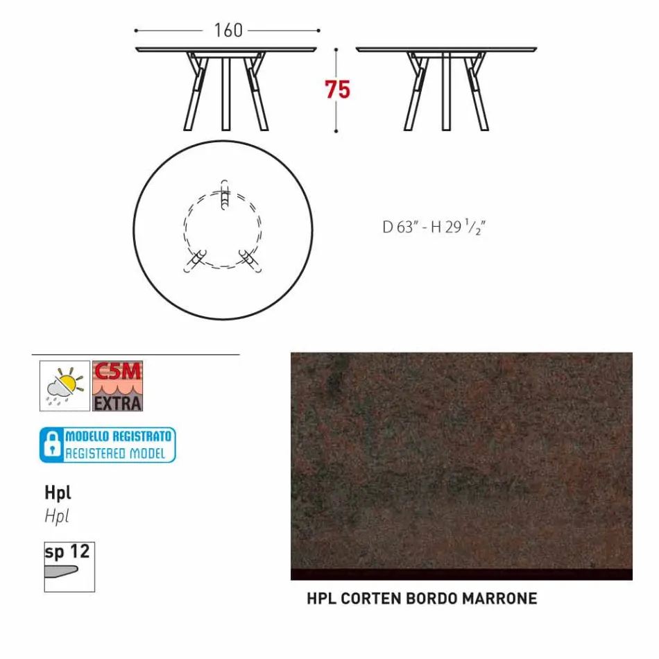 Varaschin länkar runt trädgård bord med teak ben, H 75cm Viadurini