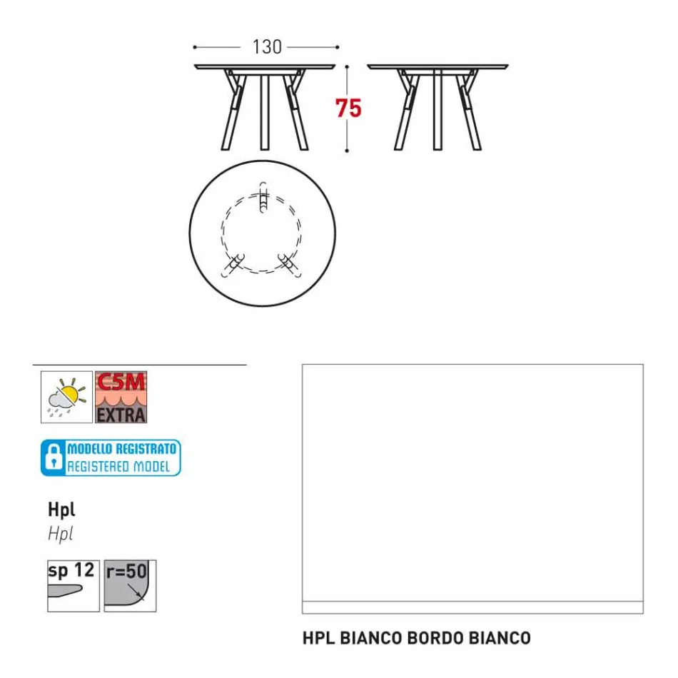 Varaschin länkar runt trädgård bord med teak ben, H 75cm Viadurini