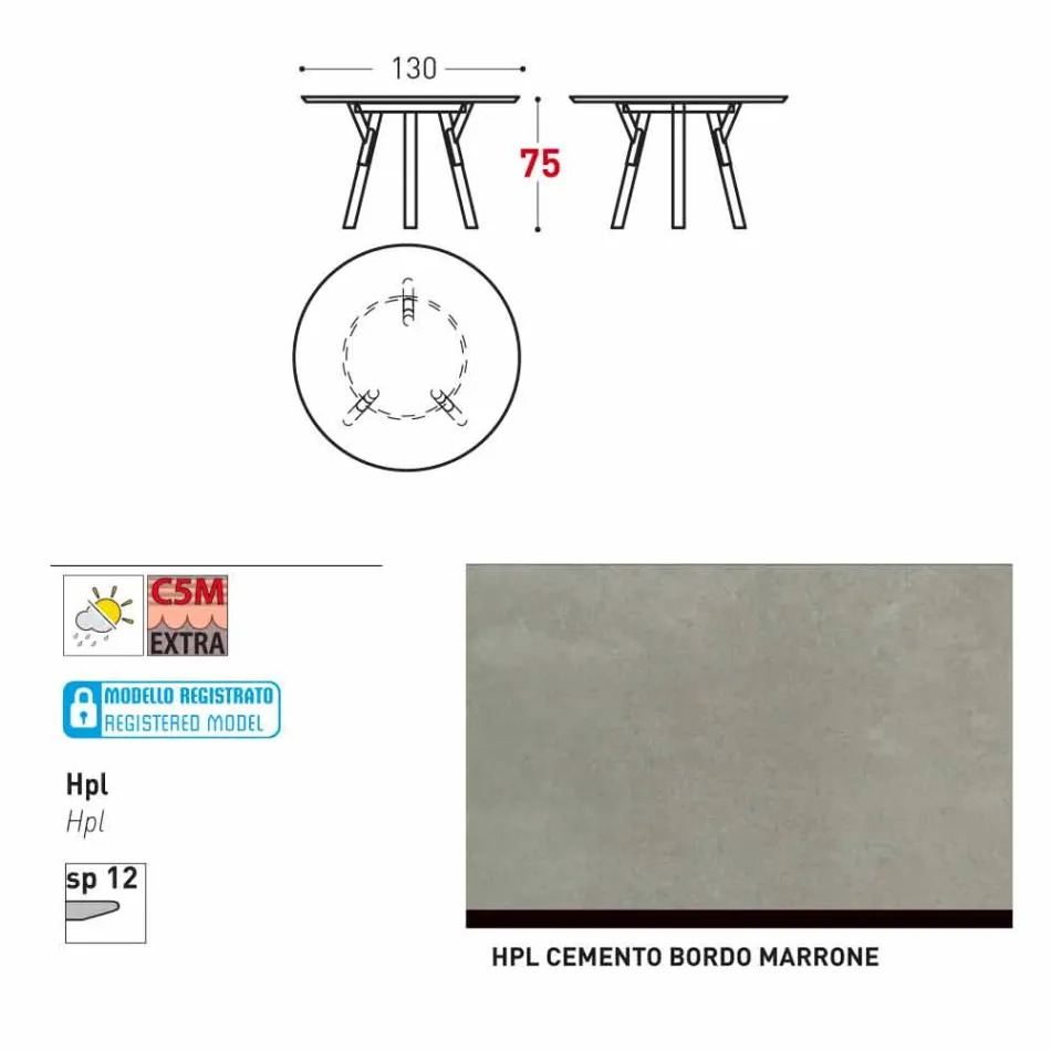 Varaschin länkar runt trädgård bord med teak ben, H 75cm Viadurini