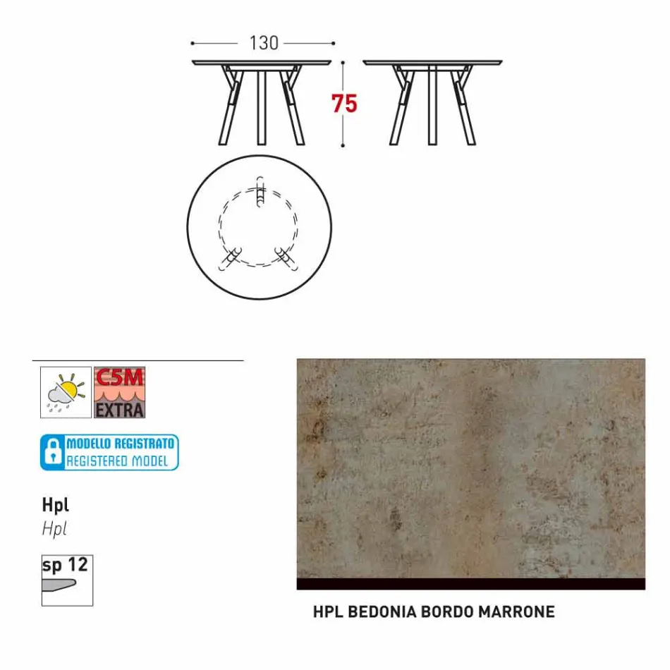 Varaschin länkar runt trädgård bord med teak ben, H 75cm Viadurini