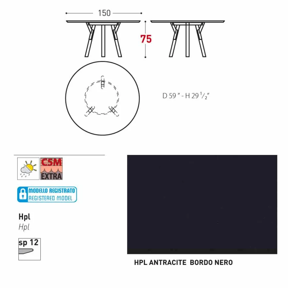 Varaschin länkar runt trädgård bord med teak ben, H 75cm Viadurini