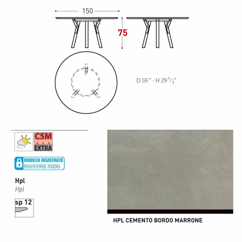 Varaschin Links Rundabords modern design trädgård, H 75 cm Viadurini
