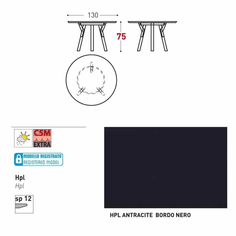 Varaschin Links Rundabords modern design trädgård, H 75 cm Viadurini