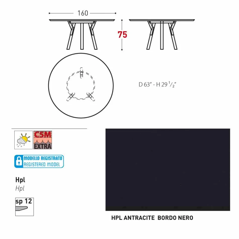 Varaschin Links Rundabords modern design trädgård, H 75 cm Viadurini