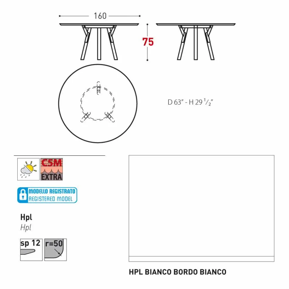 Varaschin Links Rundabords modern design trädgård, H 75 cm Viadurini