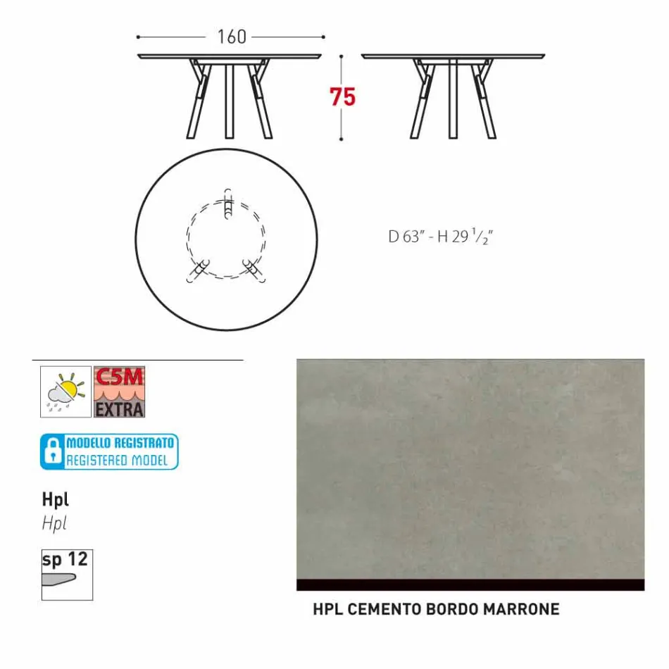 Varaschin Links Rundabords modern design trädgård, H 75 cm Viadurini