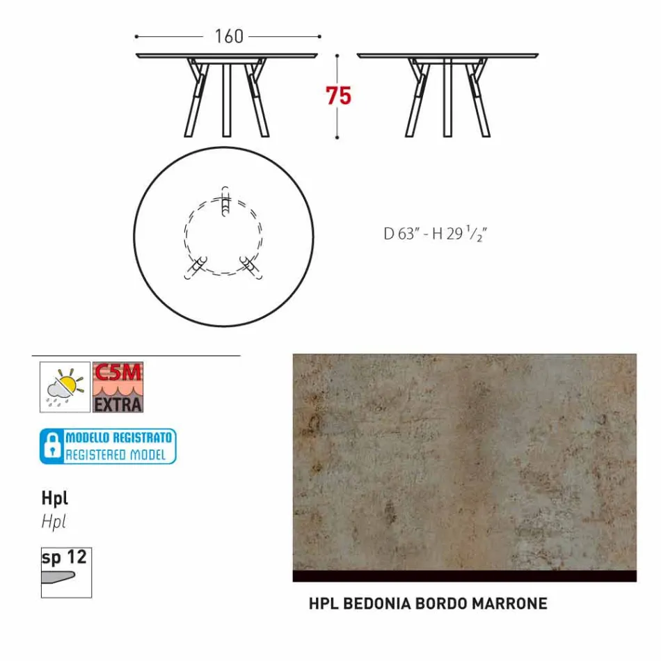 Varaschin Links Rundabords modern design trädgård, H 75 cm Viadurini