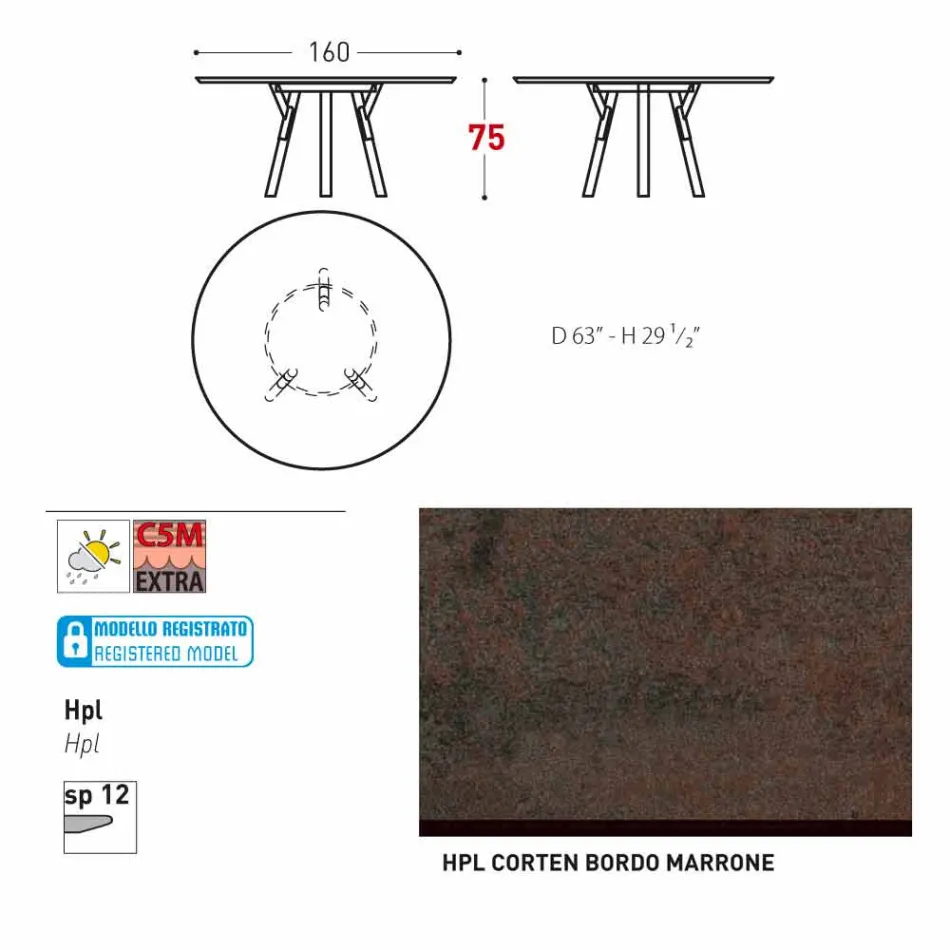 Varaschin Links Rundabords modern design trädgård, H 75 cm Viadurini