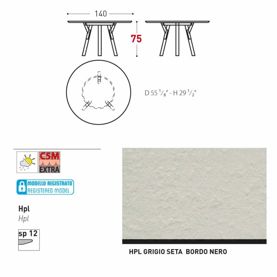Varaschin Links Rundabords modern design trädgård, H 75 cm Viadurini