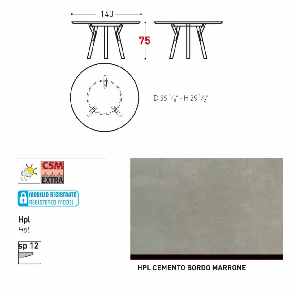 Varaschin Links Rundabords modern design trädgård, H 75 cm Viadurini