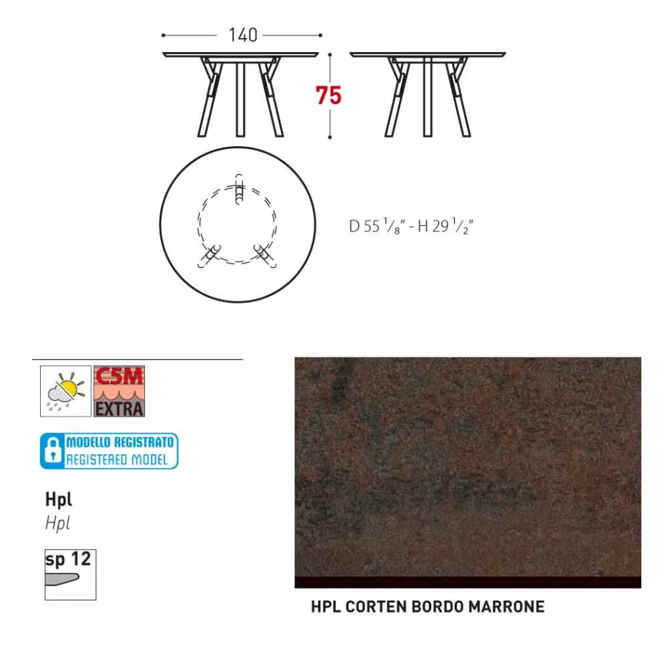 Varaschin Links Rundabords modern design trädgård, H 75 cm Viadurini