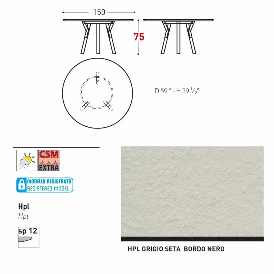 Varaschin Links Rundabords modern design trädgård, H 75 cm Viadurini