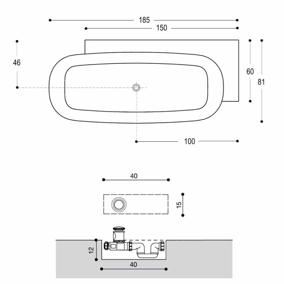 Vitt frittstående badkar i modern stil - Lipperiavas1 Viadurini