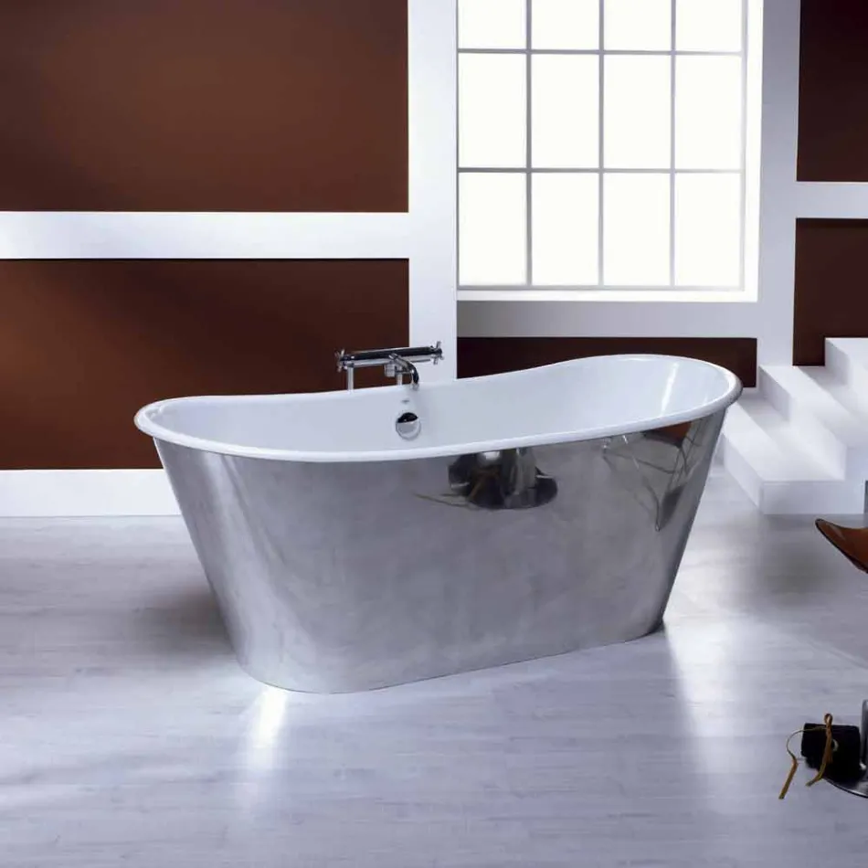 Badkar fristående pläterad gjuten aluminium Ida Viadurini