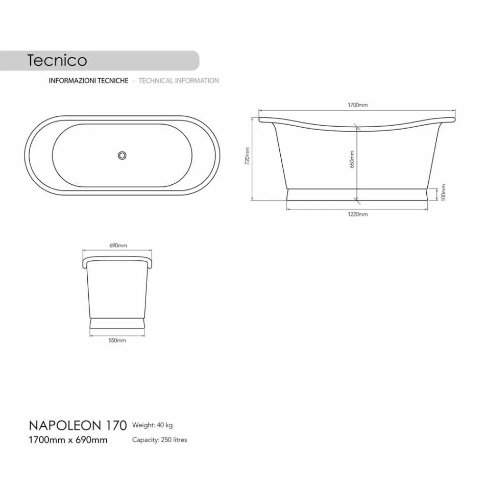 Badkar fristående kopparbadet färdigt i nickel Julia Viadurini