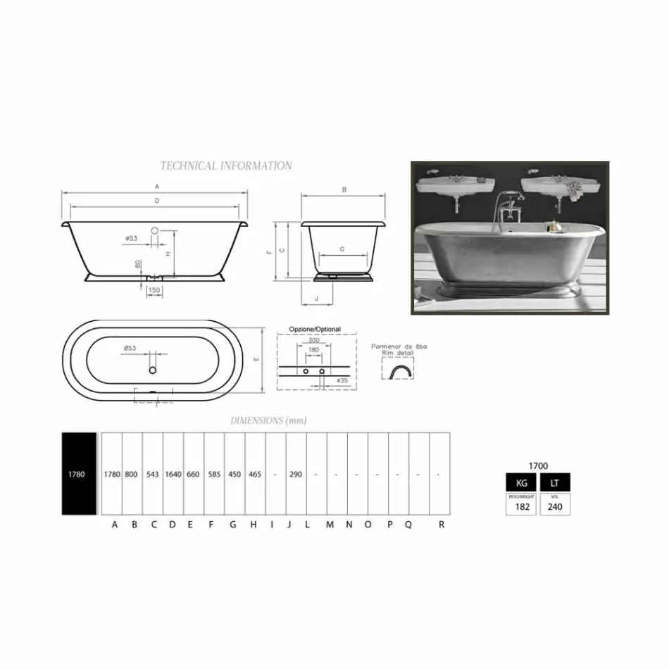 Bath design i gjutjärn bad med Pierce glans Viadurini