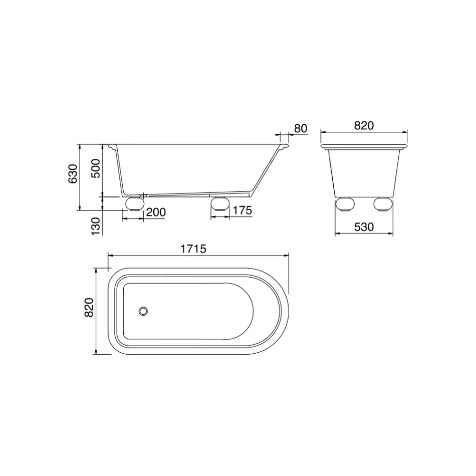 Matt vit solid yta badkar med fötter - grader Viadurini