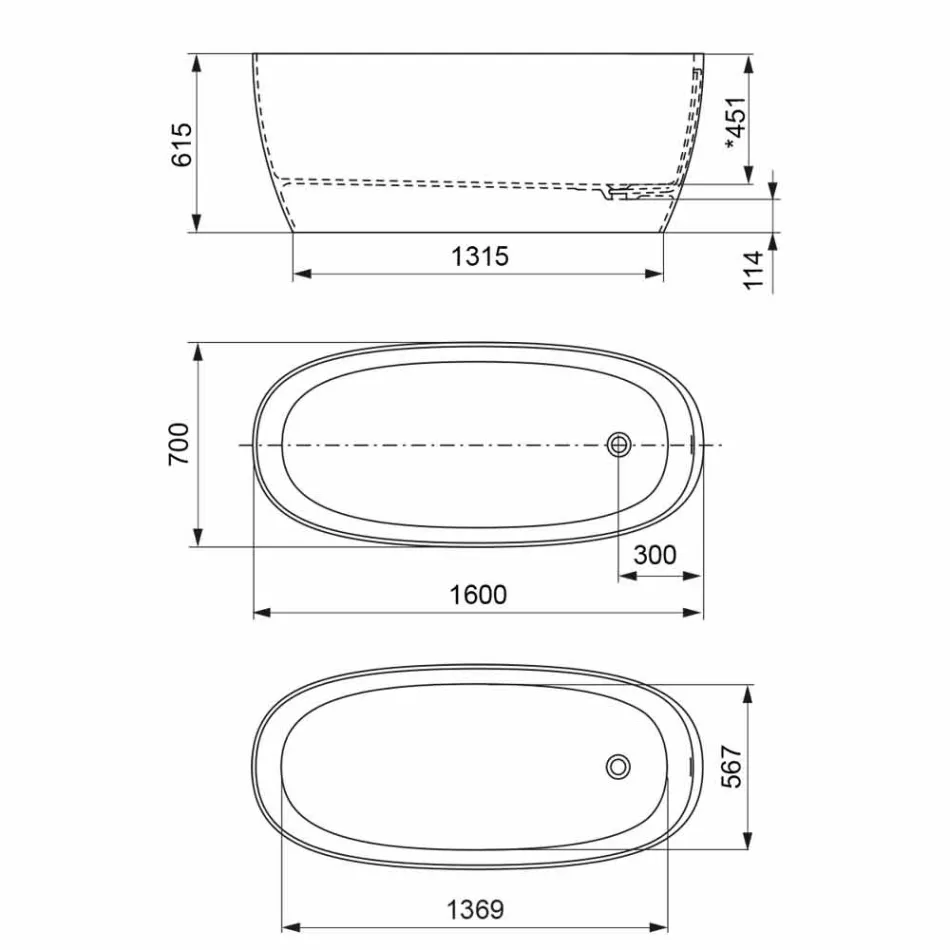 Frittstående badkar, Design Solid Surface Glossy / Matt - Veil Viadurini