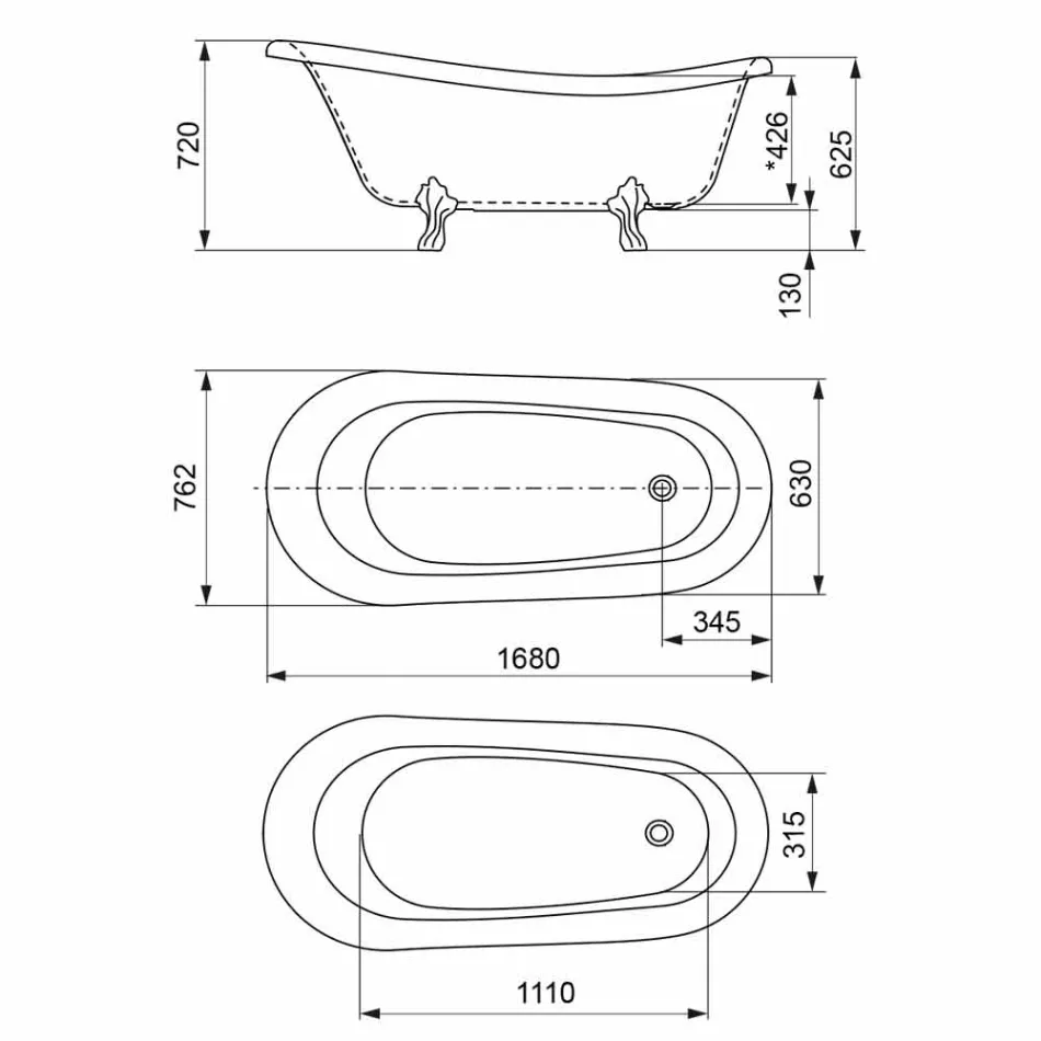 Frittstående badkar, viktoriansk design i fast yta - regn Viadurini
