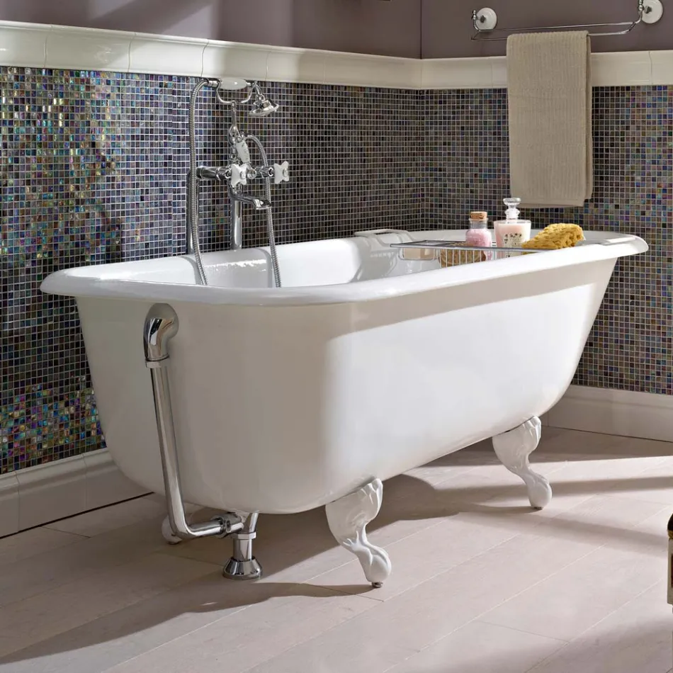 Vintage fristående designbadkar i vitt gjutjärn, tillverkat i Italien - Marwa Viadurini
