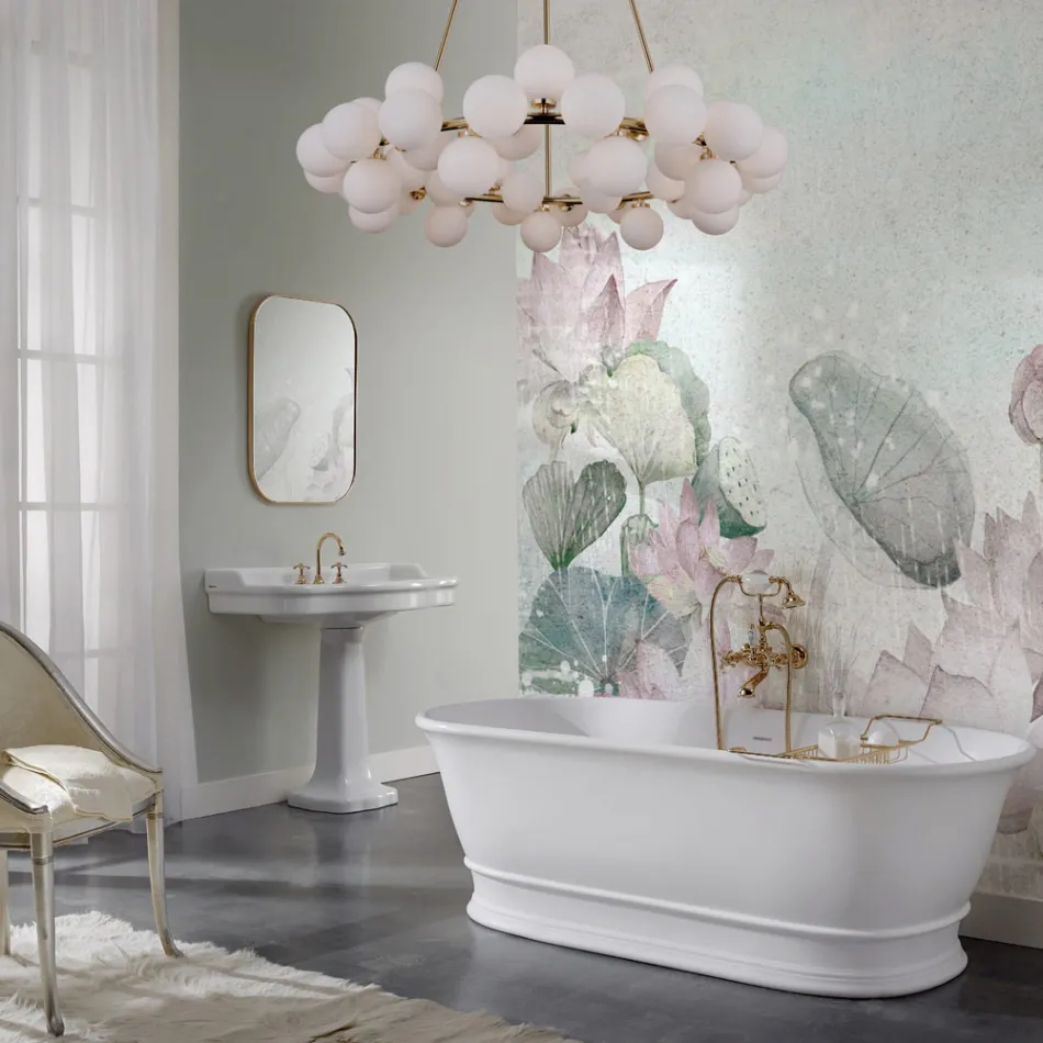 Solid yta badkar med integrerat bräddavlopp Tillverkat i Italien - Aurelio Viadurini