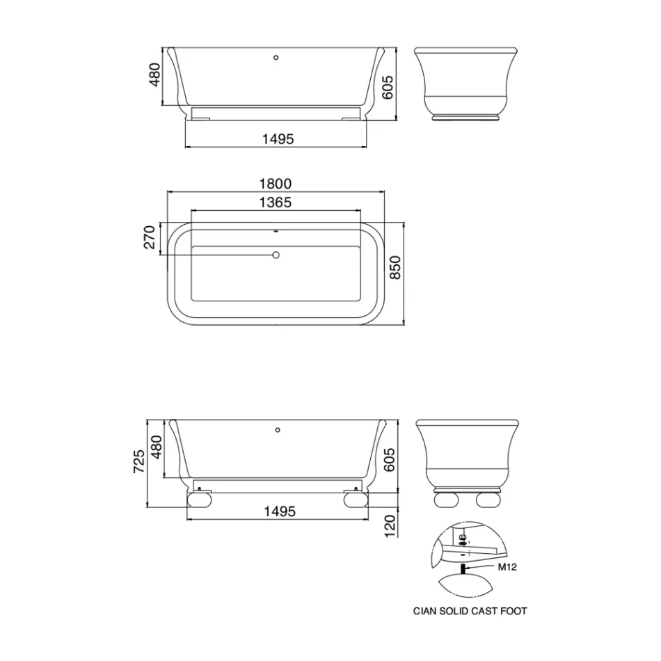 Rektangulärt badkar med fast yta med mjuka hörn Tillverkat i Italien - Fulvio Viadurini