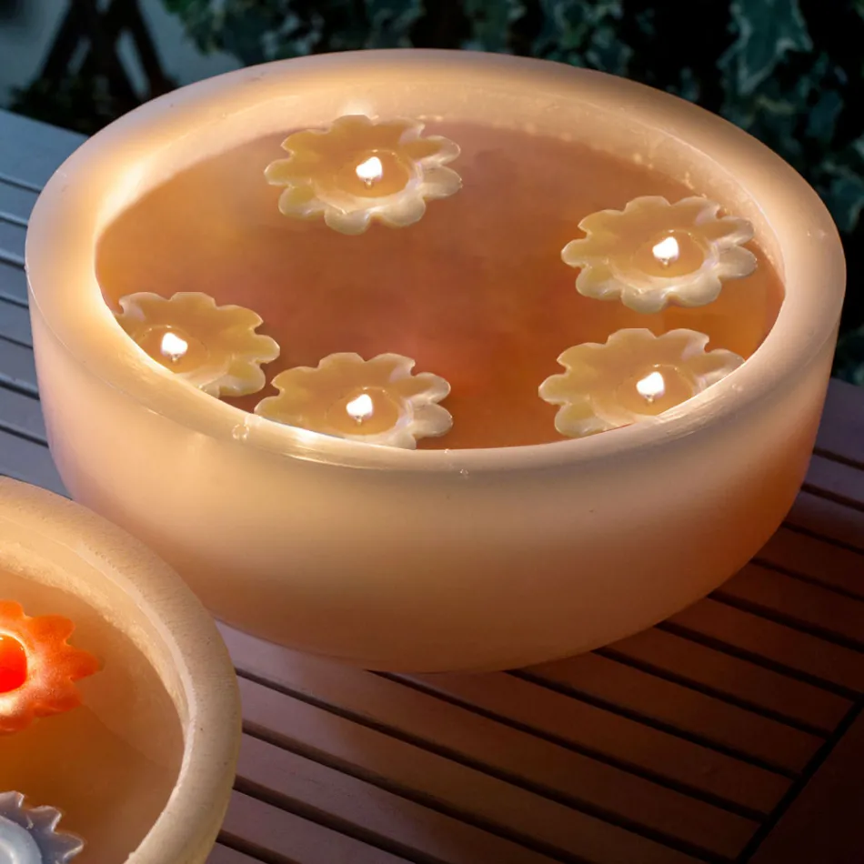 Rund vaxbalja med färgade flytande ljus Tillverkad i Italien - Utina Viadurini