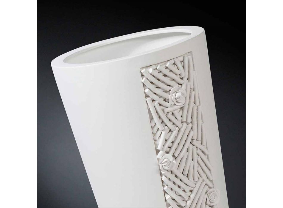 Hög inomhusvas i vit keramik med dekor i Made in Italy - Calisto Viadurini