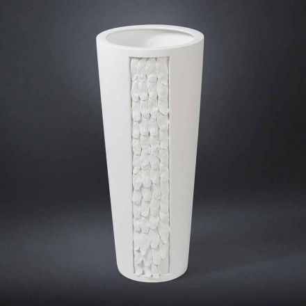 Hög dekorativ vas i vit keramik med dekor i Made in Italy - Calisto Viadurini