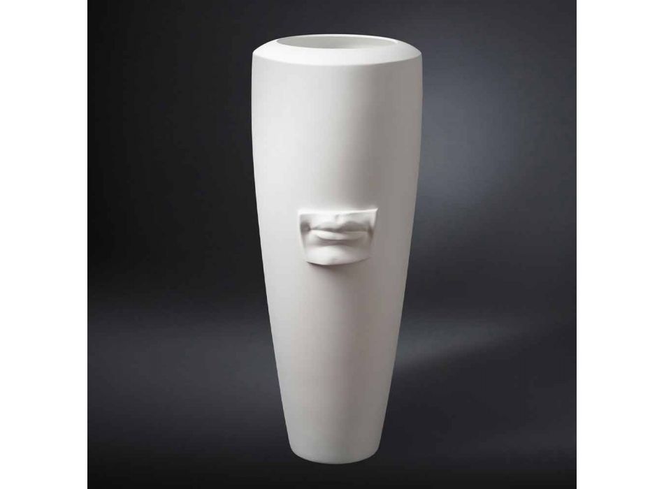 Hög vas i vit keramik handgjord med Made in Italy dekoration - Capuano Viadurini