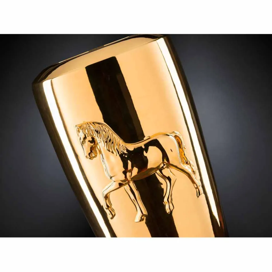 Hög inomhusvas i keramisk guldfinish Handgjord i Italien - Jacky Viadurini