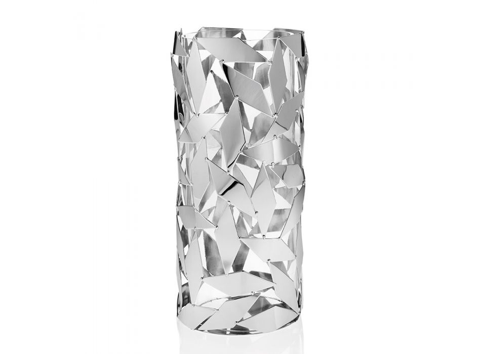 Cylindrisk vas i glas och silvermetall Lyxiga geometriska dekorationer - Torresi Viadurini
