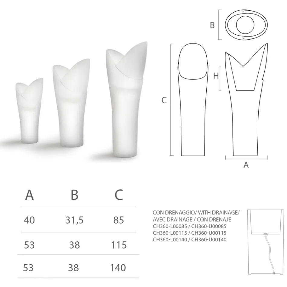 Lysande utomhusvas i vit polyeten Tillverkad i Italien - Galileo Viadurini
