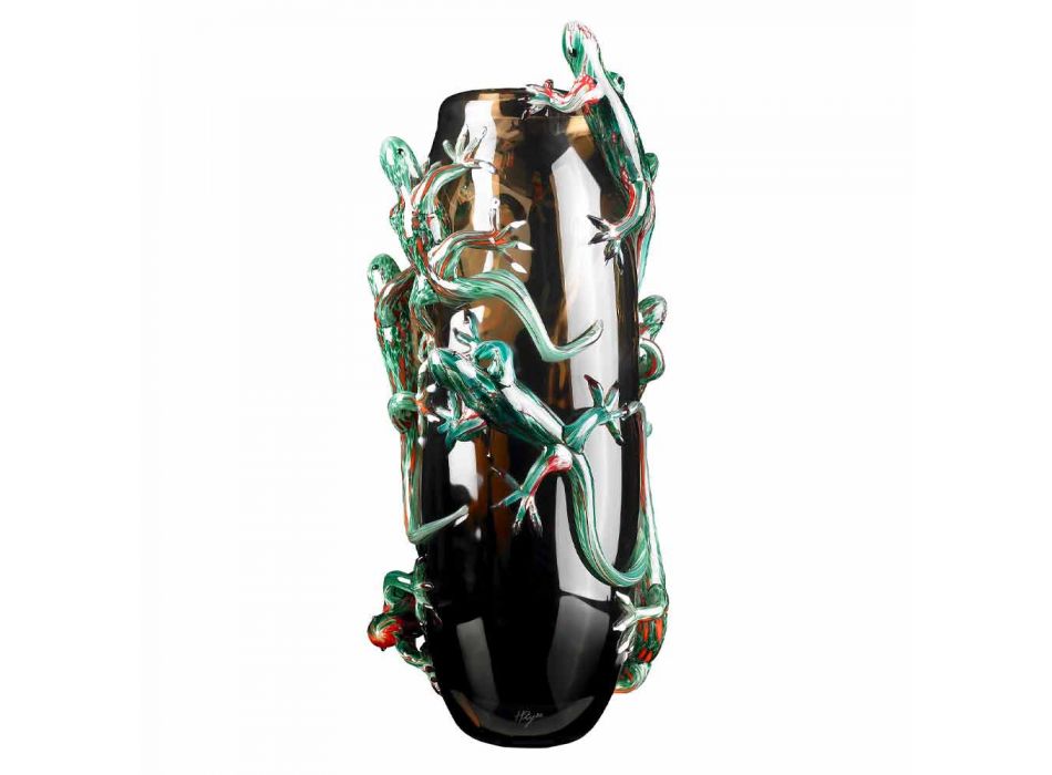 Handgjord inomhusvas i färgat glas med gecko tillverkat i Italien - Geco Viadurini