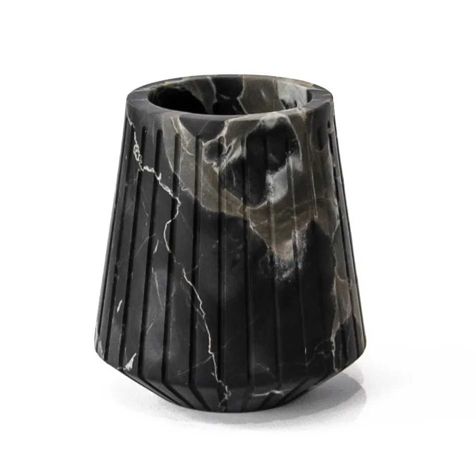 Låg dekorativ vas i Portoro-marmor med randig design Tillverkad i Italien - Kairo Viadurini