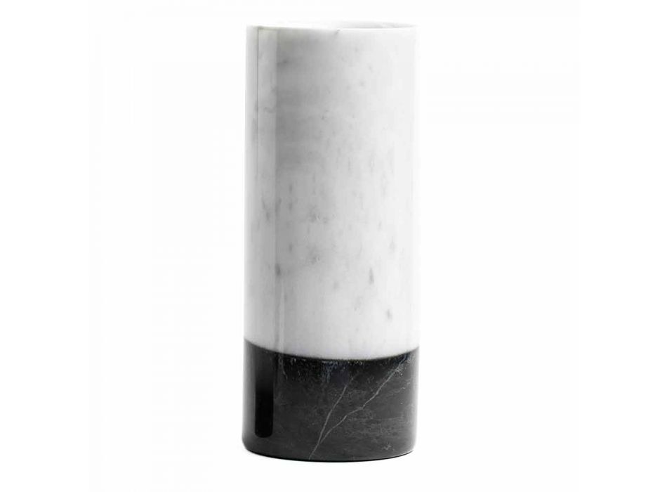 Cylindrisk dekorativ vas i Carrara Marble och Marquinia Tillverkad i Italien - Emory Viadurini