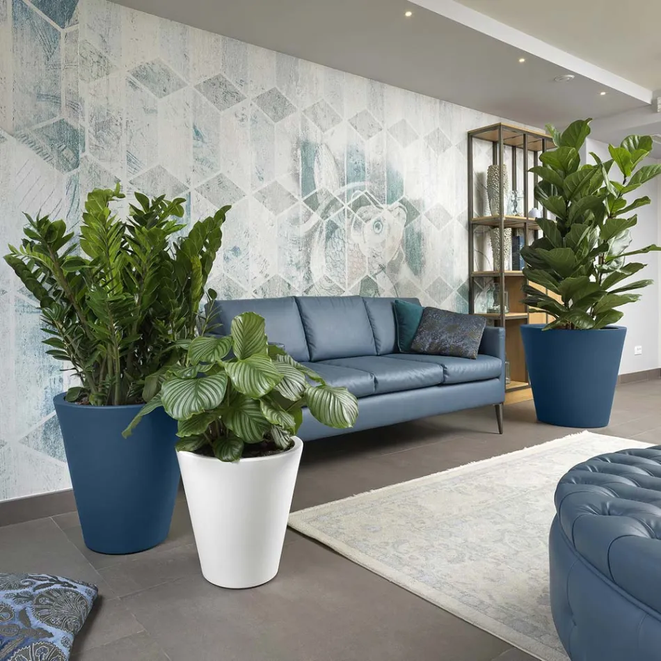 Rund färgad dekorativ vas i polyeten tillverkad i Italien - Mengo Viadurini