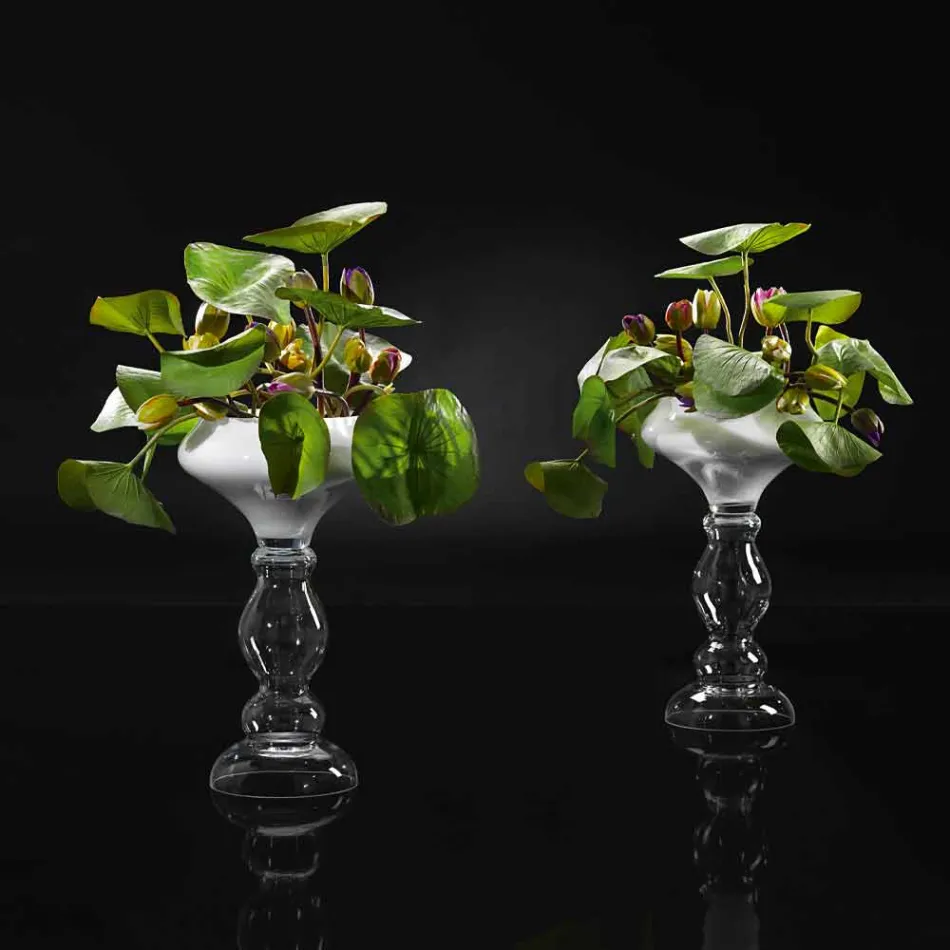 Modern dekorativ vas i vitt och genomskinligt glas tillverkat i Italien - Vulcano Viadurini