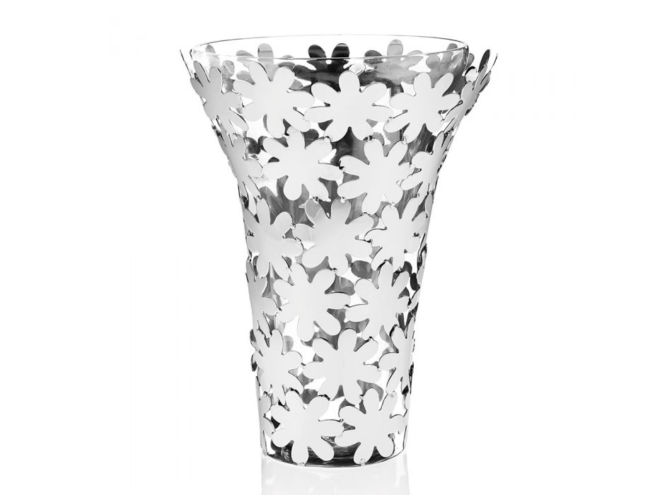 Vas i glas och silvermetall med lyxig blomsterdekoration - Terraceo Viadurini