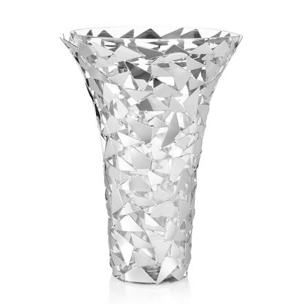 Vas i glas och silvermetall med lyxig geometrisk dekoration - Chirico Viadurini