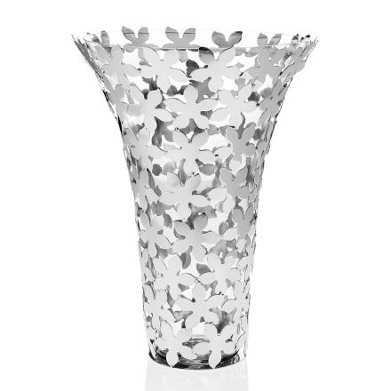 Italiensk lyxglas och silvermetallvas med blomsterdekoration - Terraceo Viadurini
