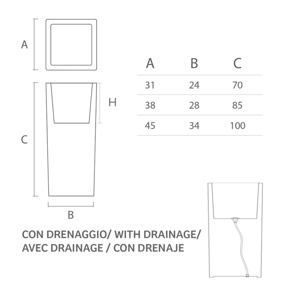 Hög inomhusvas i vit polyeten Tillverkad i Italien - Devid Viadurini
