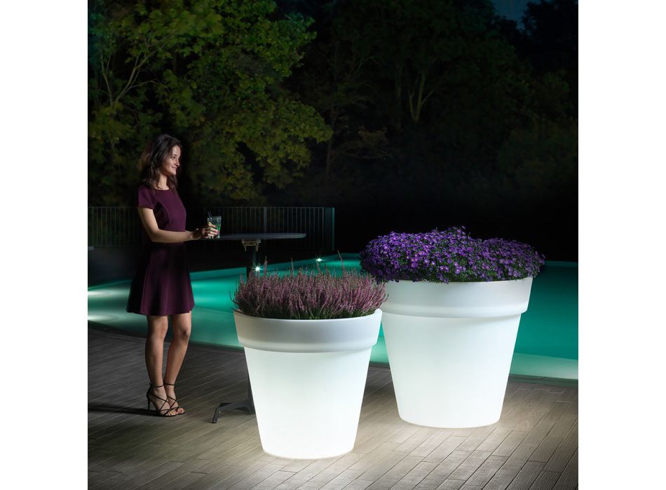 Ljus vas för utomhusbruk i vit polyeten Tillverkad i Italien - Taralla Viadurini