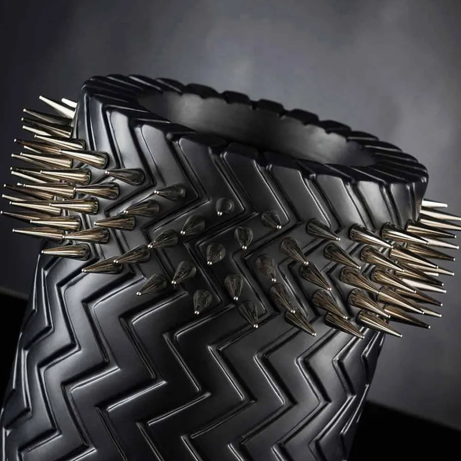 Handgjord matt svart keramisk dekorativ vas - djungel Viadurini