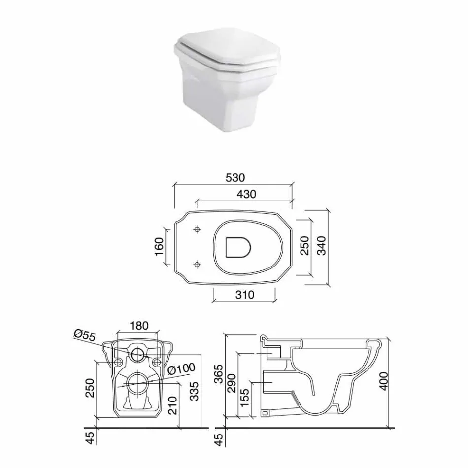 Vit keramisk hängande vas i klassisk stil, tillverkad i Italien - Nausica Viadurini