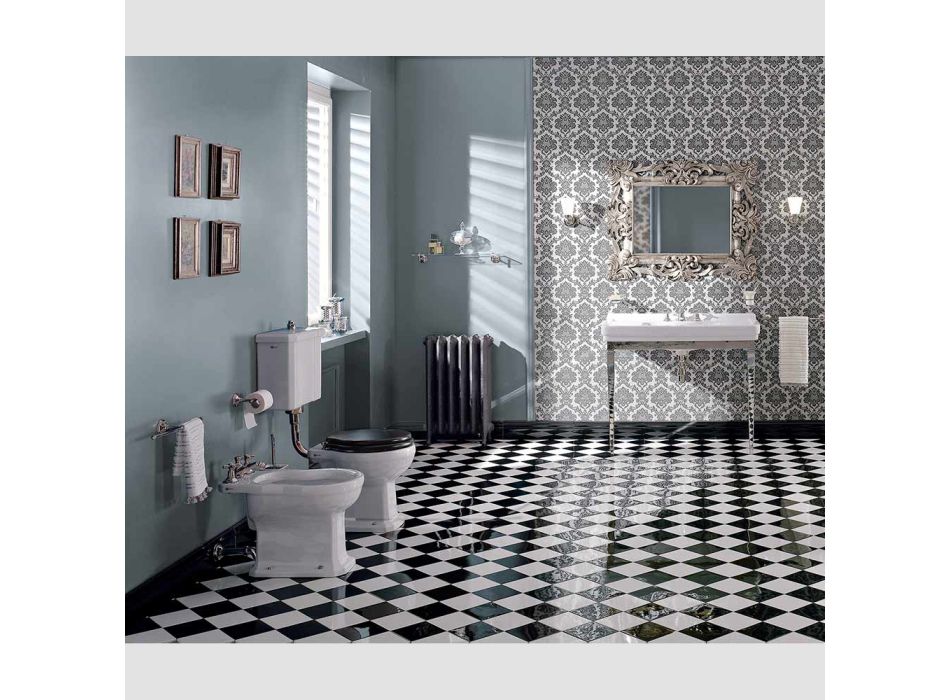 Golvmonterad toalett med keramisk kassett och tillverkad i Italien Black Seat - Marwa Viadurini
